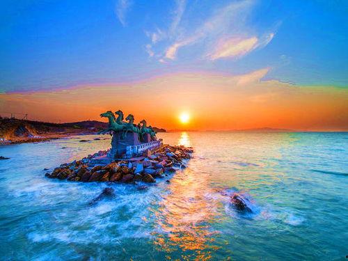 养马岛后海吃瓜,养马岛夏日风情